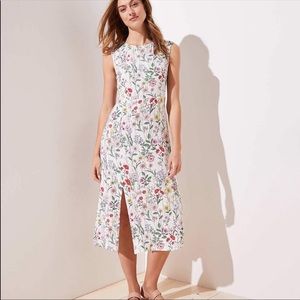 LOFT white floral cap sleeve midi dress
